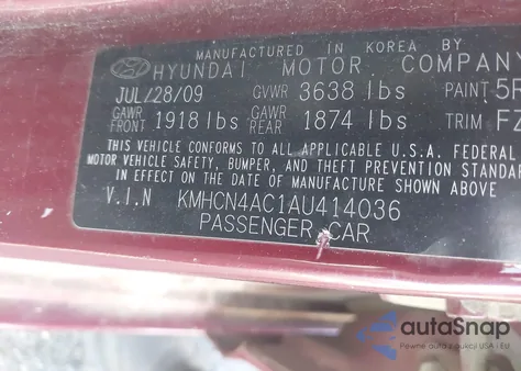 2010 Hyundai Accent Gls из США, поврежденный, VIN KMHCN4AC1AU414036